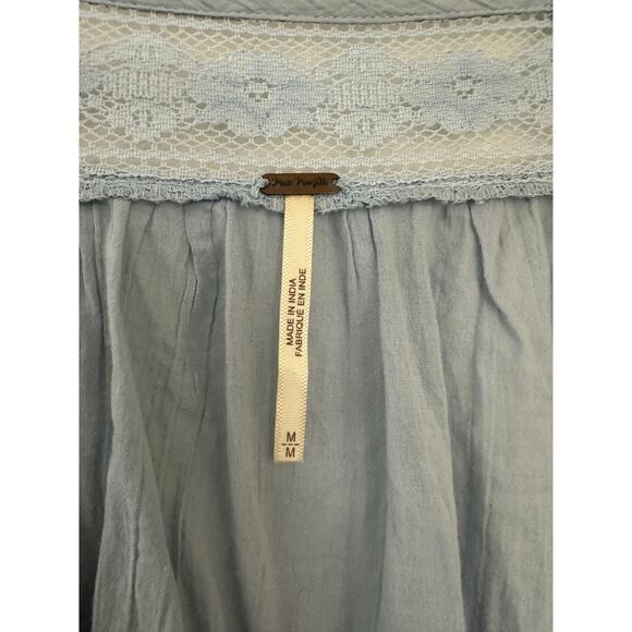 Free People Blue Tie Flowy Top M Beachy Coastal Fairy Festival - Picture 5 of 10